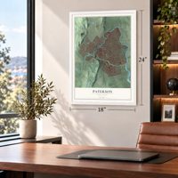 Paterson, New Jersey map, 18 x 24 inch print in a white frame in a home office