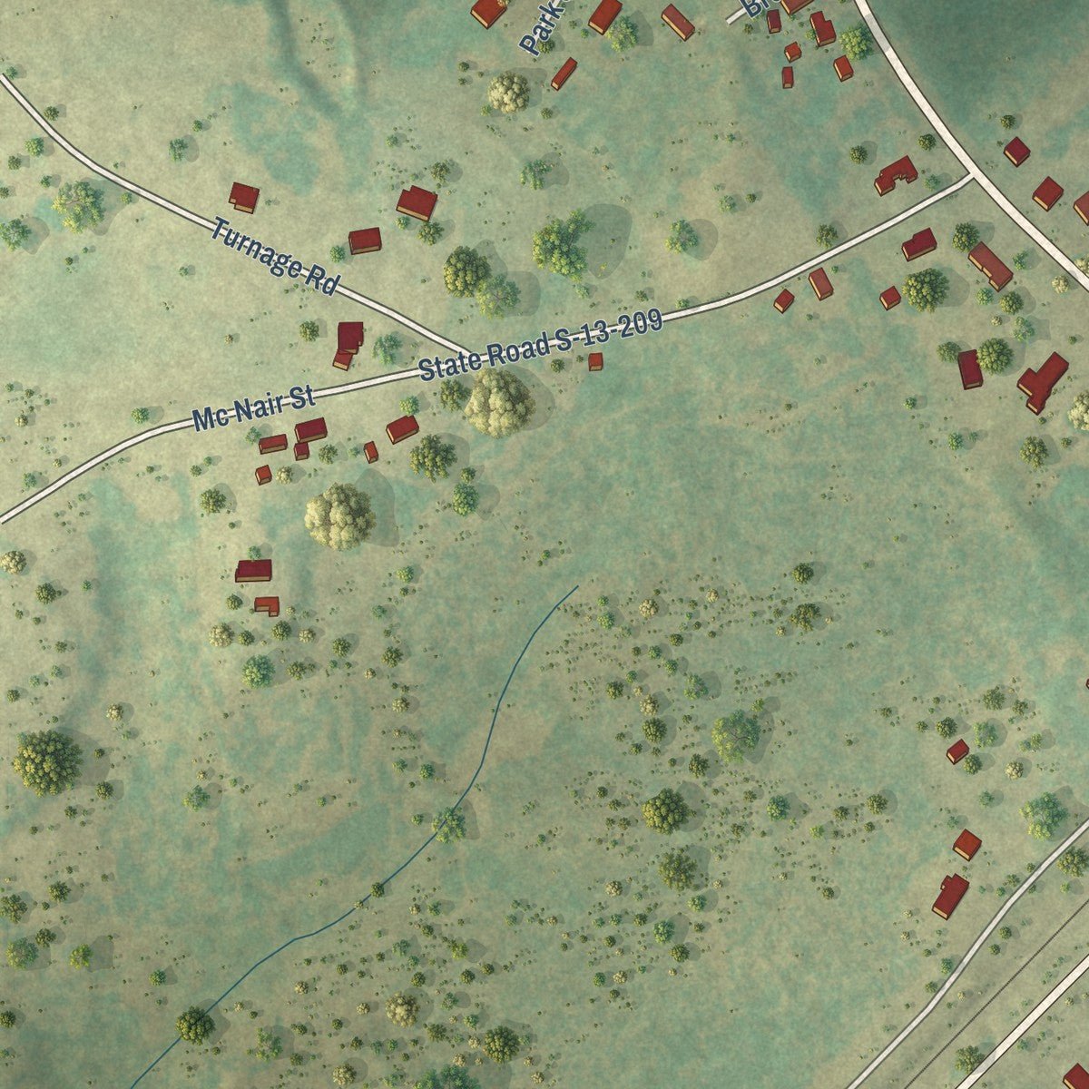 Second close-up of the map of Patrick, South Carolina print showing more streets and buildings