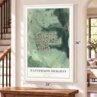 Patterson Heights, Pennsylvania map, 24 x 36 inch print in a white frame by a staircase