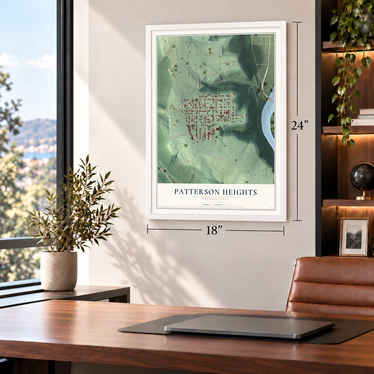 Patterson Heights, Pennsylvania map, 18 x 24 inch print in a white frame in a home office