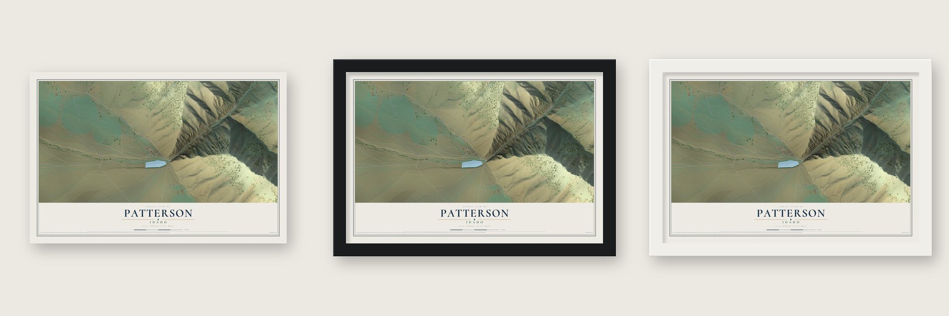 Patterson, Idaho map unframed, in a black wood frame and in a white wood frame