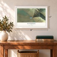 Patterson, Idaho map, 12 x 18 inch print in a white frame in an entryway