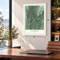 Patterson, New York map, 18 x 24 inch print in a white frame in a home office