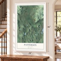 Patterson, New York map, 24 x 36 inch print in a white frame by a staircase