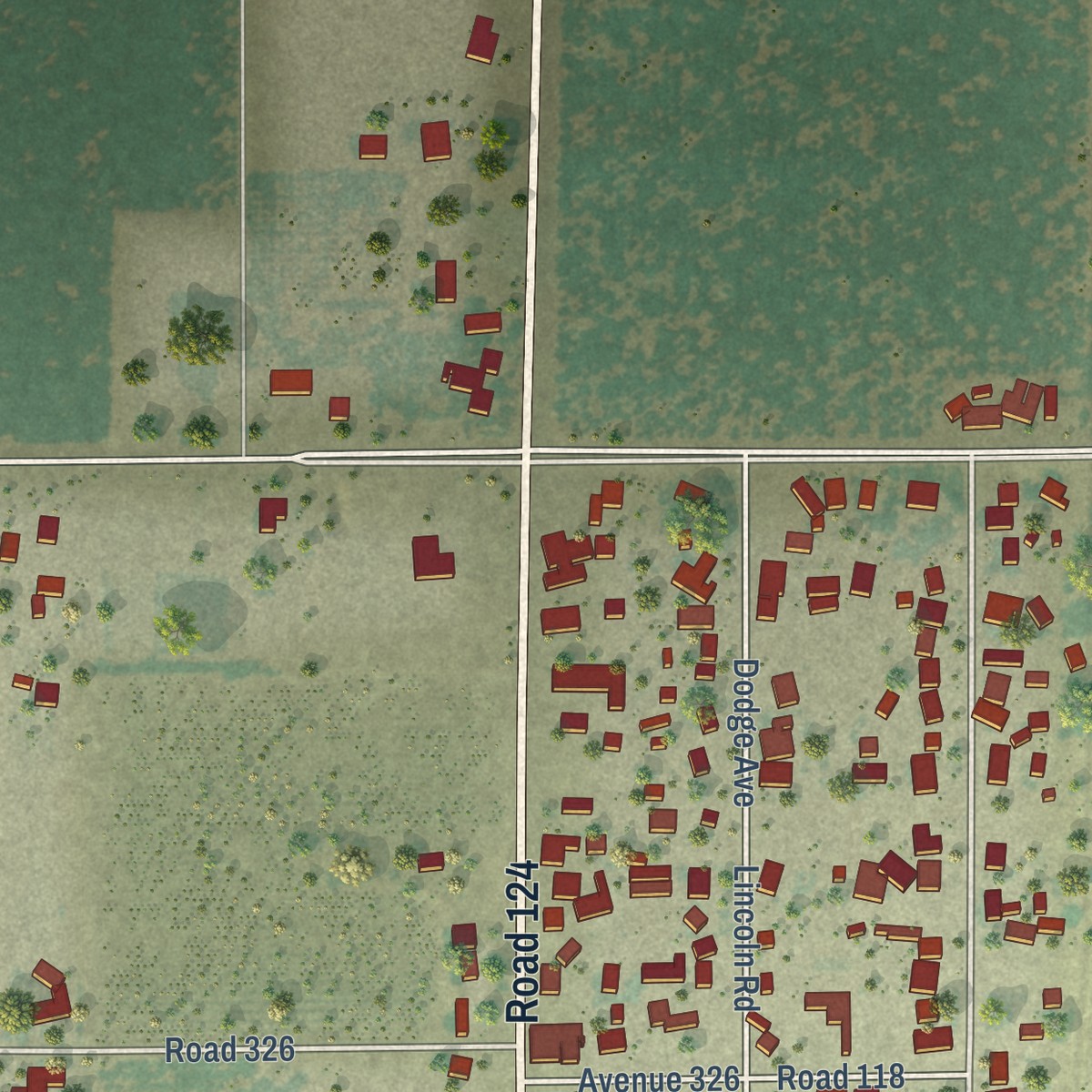 Second close-up of the map of Patterson Tract, California print showing more streets and buildings