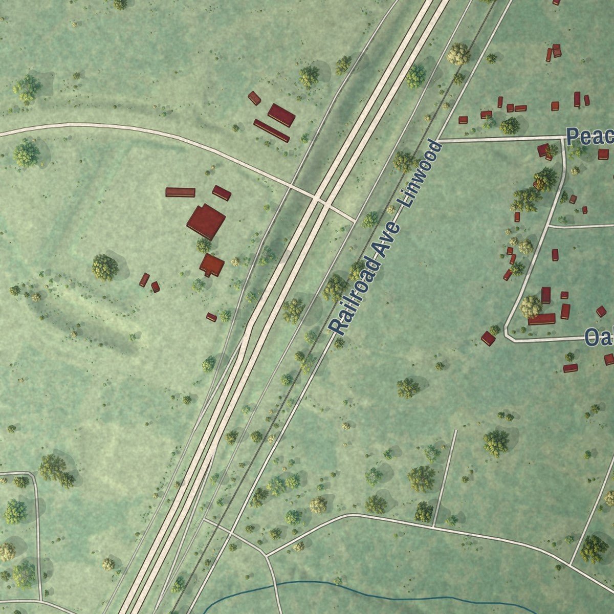 Second close-up of the map of Patton Village, Texas print showing more streets and buildings