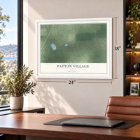 Patton Village, Texas map, 18 x 24 inch print in a white frame in a home office