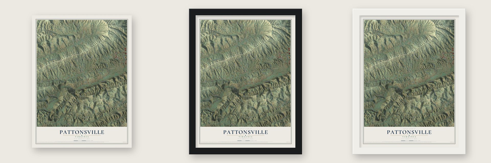 Pattonsville, Virginia map unframed, in a black wood frame and in a white wood frame