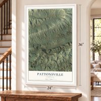 Pattonsville, Virginia map, 24 x 36 inch print in a white frame by a staircase