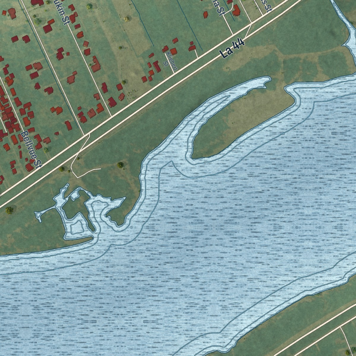 Second close-up of the map of Paulina, Louisiana print showing more streets and buildings