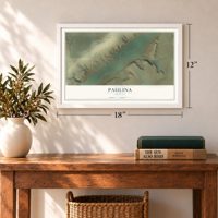 Paulina, Oregon map, 12 x 18 inch print in a white frame in an entryway