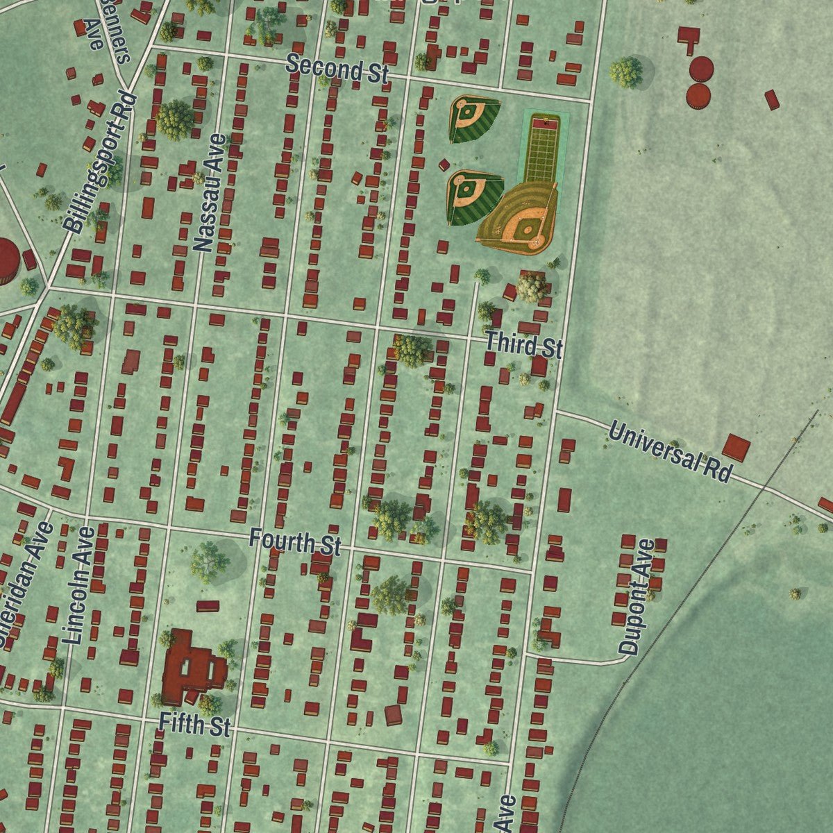 Second close-up of the map of Paulsboro, New Jersey print showing more streets and buildings