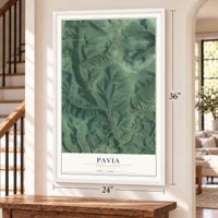 Pavia, Pennsylvania map, 24 x 36 inch print in a white frame by a staircase