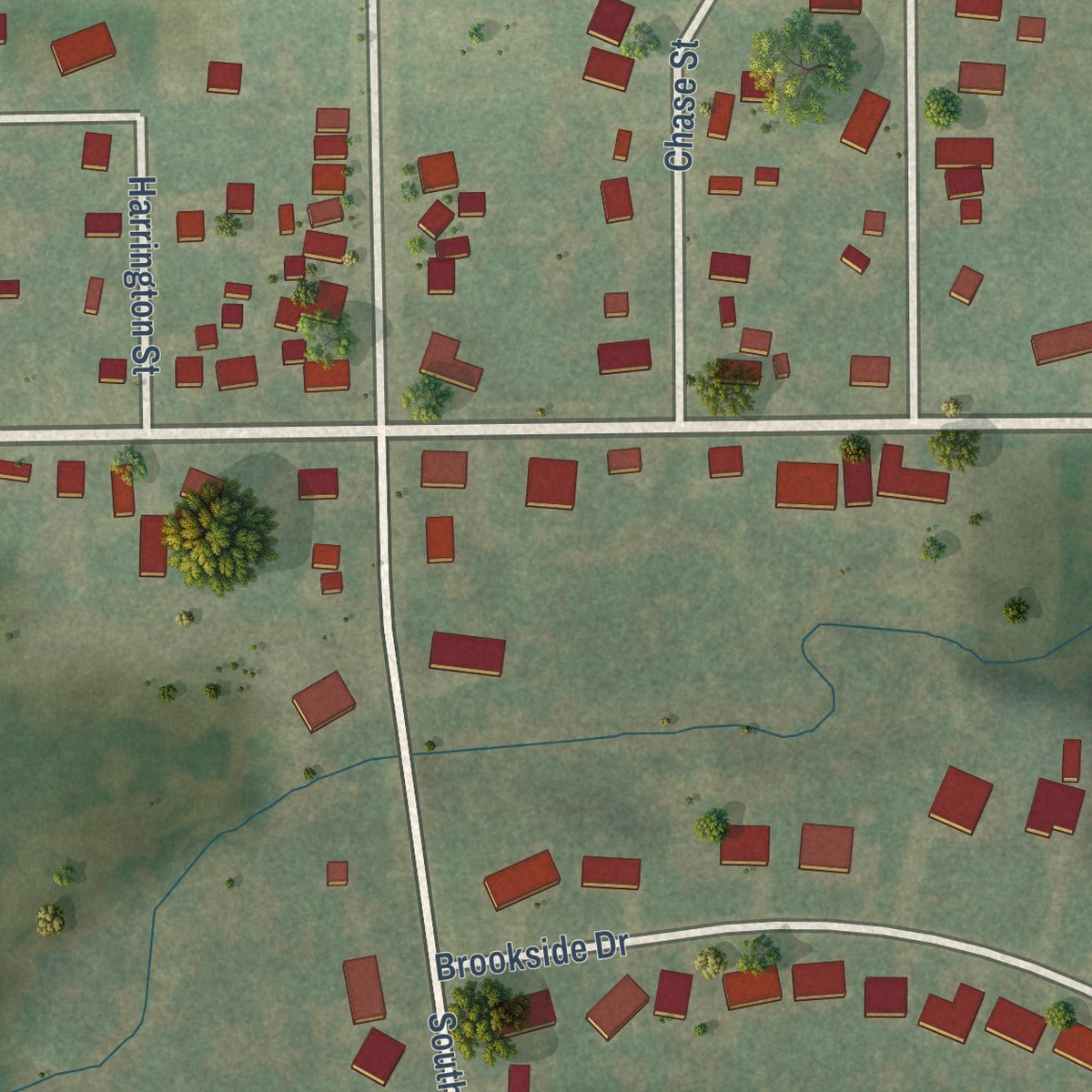 Second close-up of the map of Paw Paw, Illinois print showing more streets and buildings