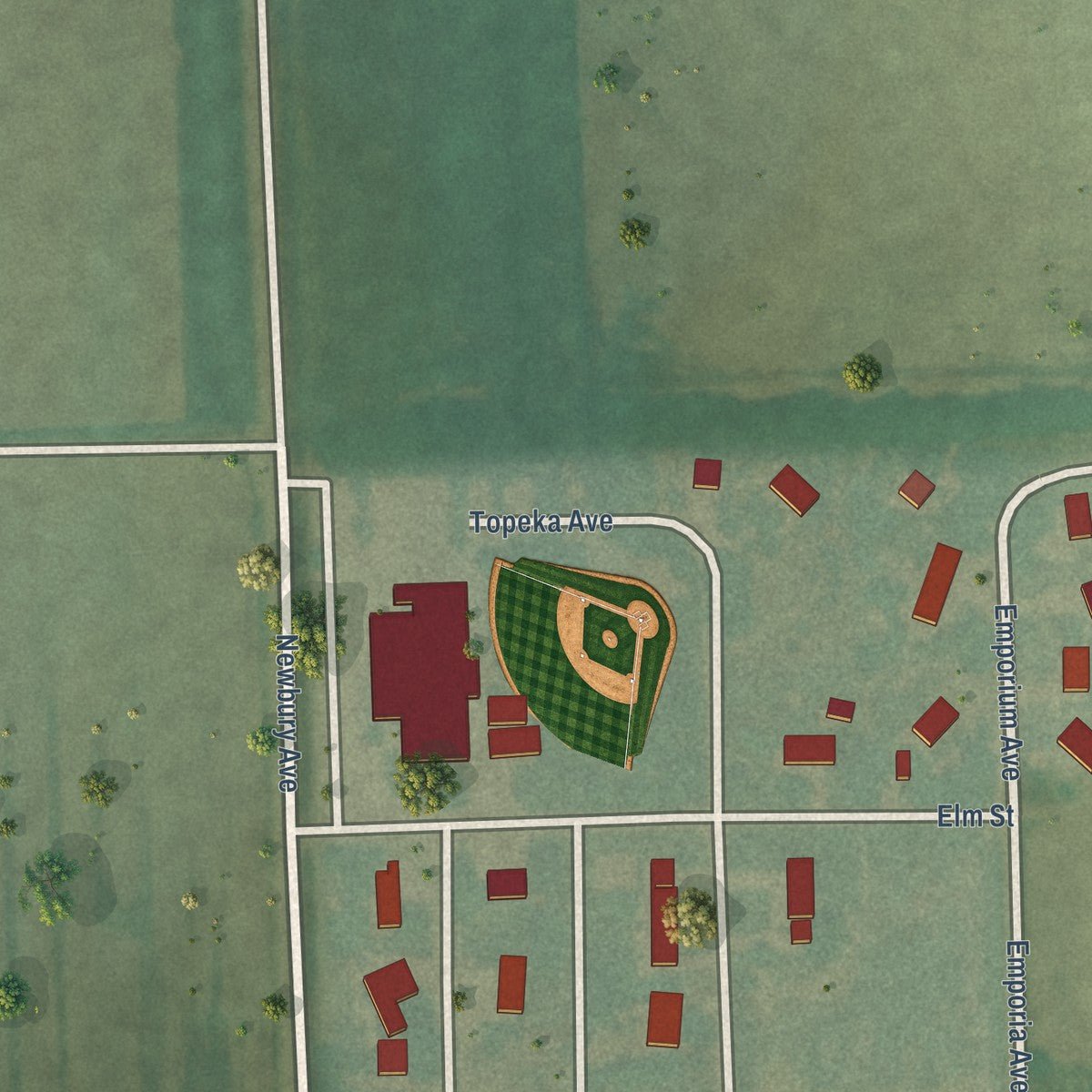 Second close-up of the map of Paxico, Kansas print showing more streets and buildings