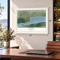 Paxton, Nebraska map, 18 x 24 inch print in a white frame in a home office