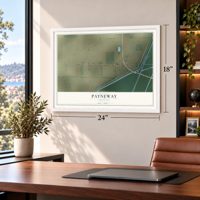Payneway, Arkansas map, 18 x 24 inch print in a white frame in a home office