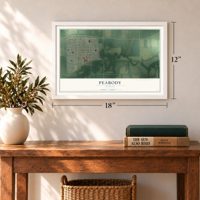 Peabody, Kansas map, 12 x 18 inch print in a white frame in an entryway