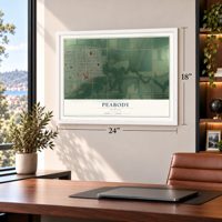 Peabody, Kansas map, 18 x 24 inch print in a white frame in a home office