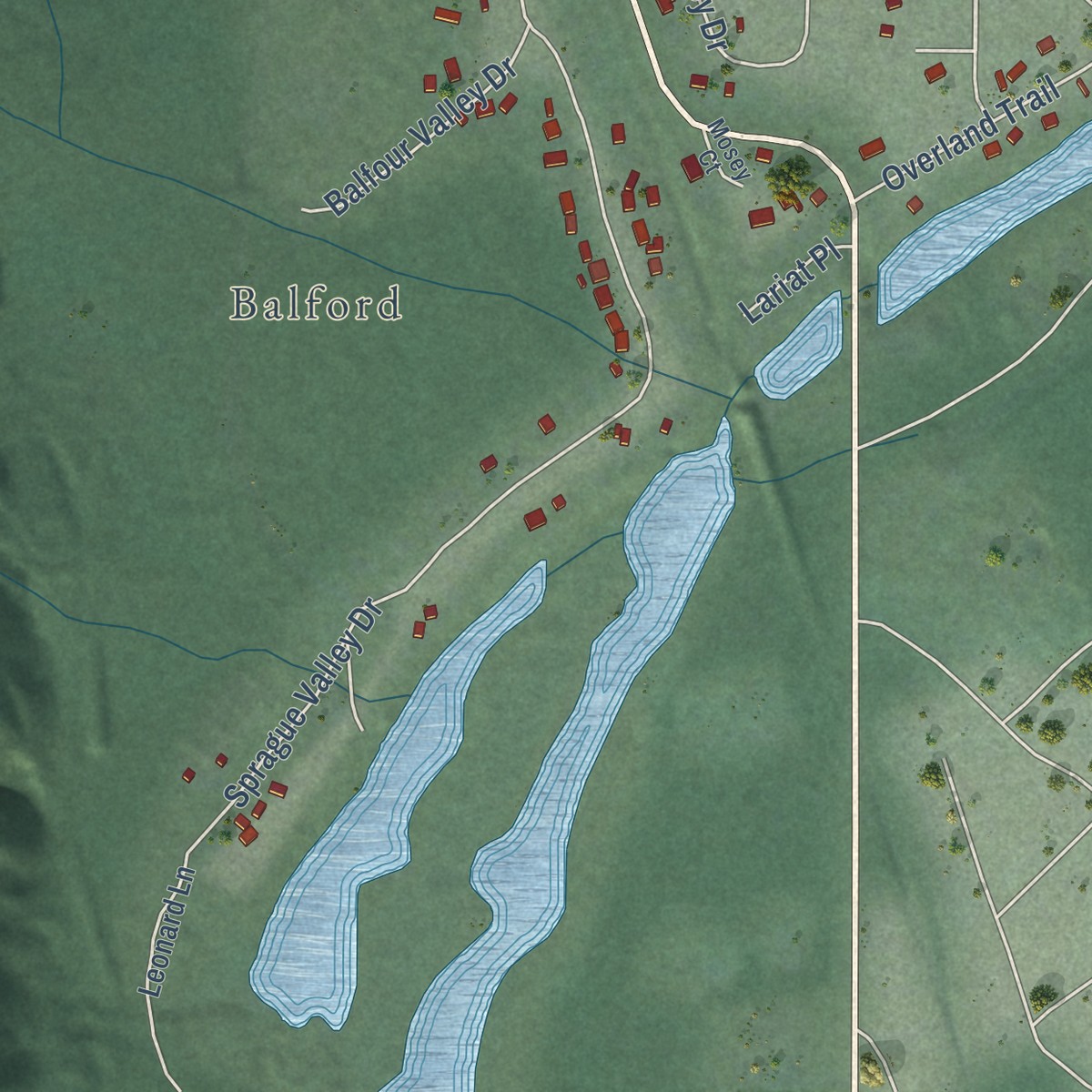 Second close-up of the map of Peaceful Valley, Washington print showing more streets and buildings