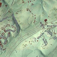 Second close-up of the map of Peach Bottom, Pennsylvania print showing more streets and buildings