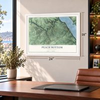Peach Bottom, Pennsylvania map, 18 x 24 inch print in a white frame in a home office