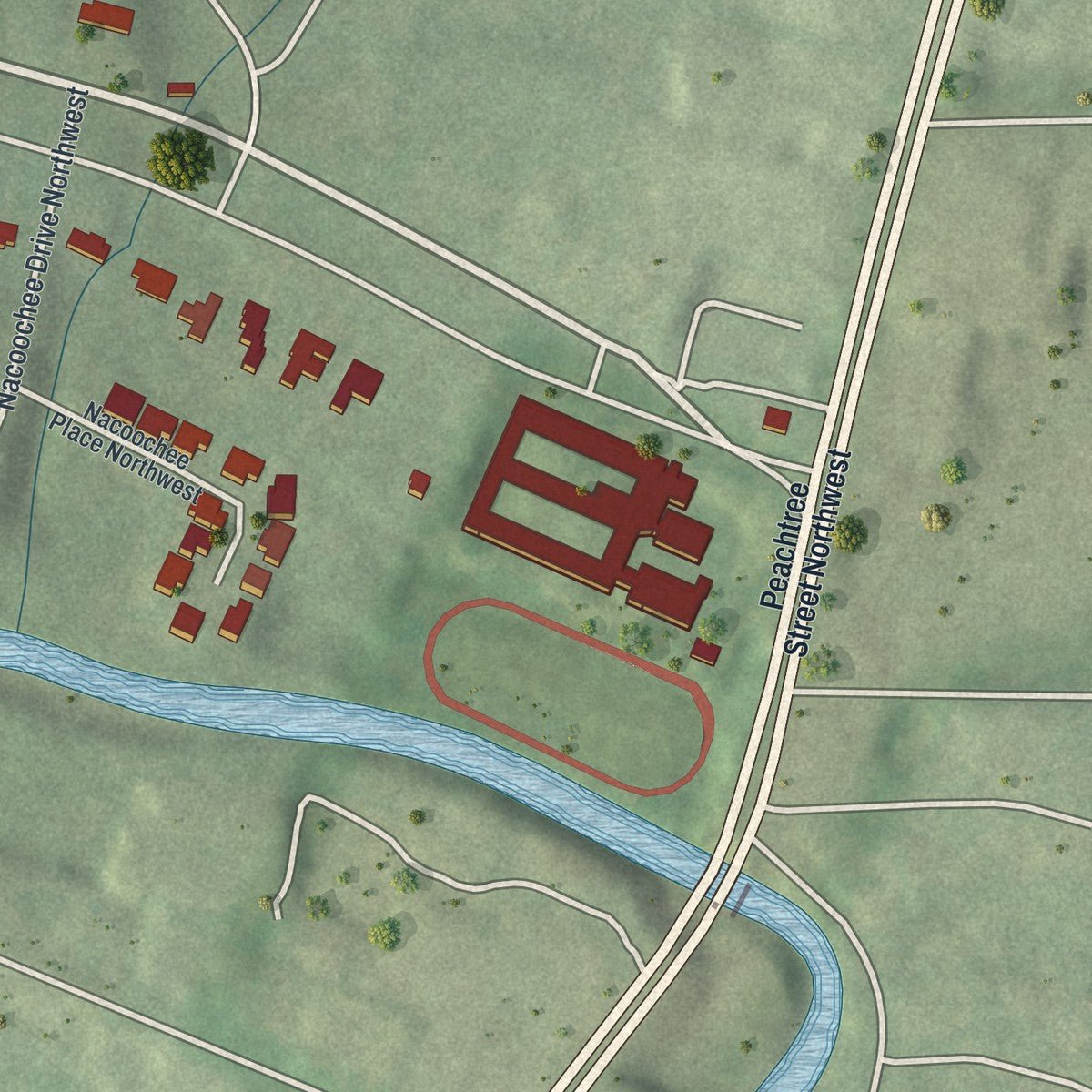 Second close-up of the map of Peachtree Battle Alliance, Georgia print showing more streets and buildings