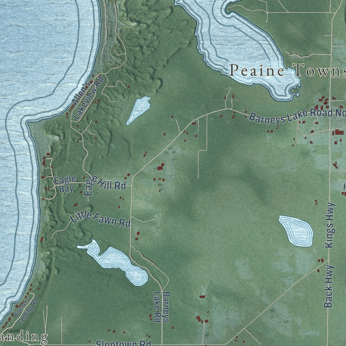 Second close-up of the map of Peaine, Michigan print showing more streets and buildings