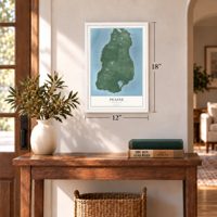 Peaine, Michigan map, 12 x 18 inch print in a white frame in an entryway