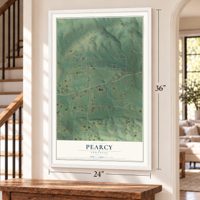 Pearcy, Arkansas map, 24 x 36 inch print in a white frame by a staircase