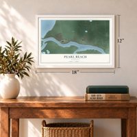 Pearl Beach, Michigan map, 12 x 18 inch print in a white frame in an entryway