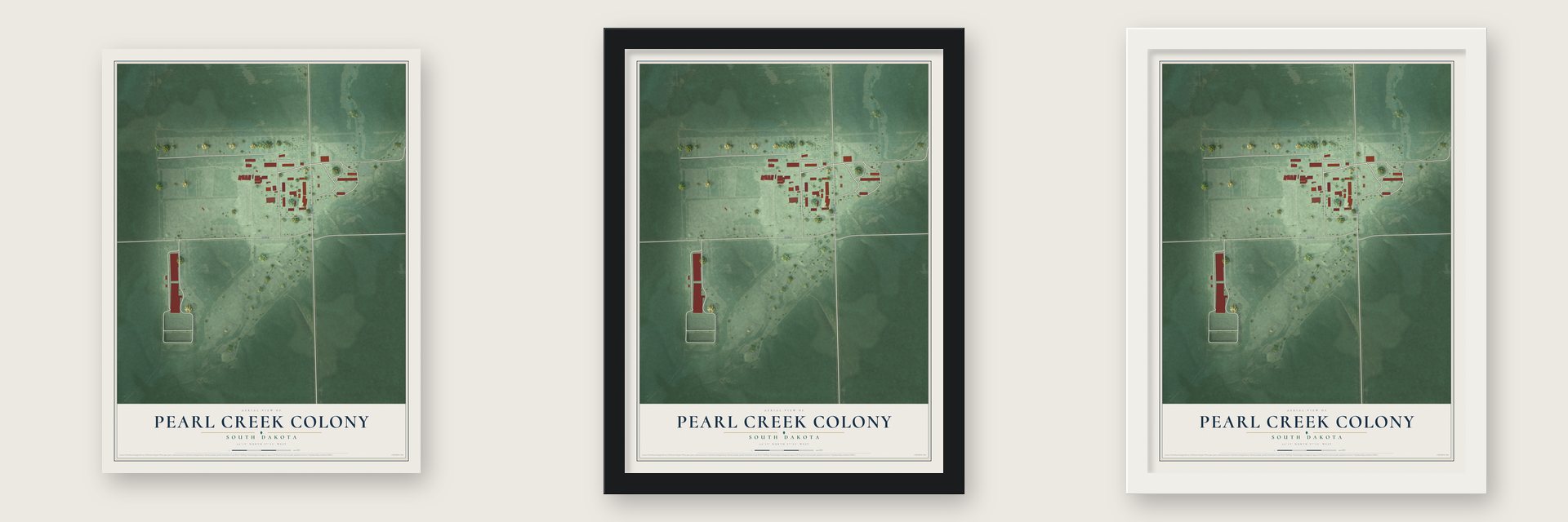 Pearl Creek Colony, South Dakota map unframed, in a black wood frame and in a white wood frame