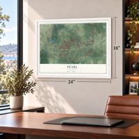 Pearl, Mississippi map, 18 x 24 inch print in a white frame in a home office
