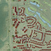 Second close-up of the map of Pebble Creek, Florida print showing more streets and buildings