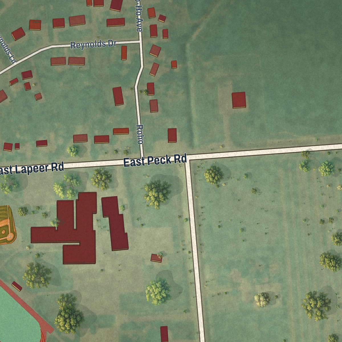 Second close-up of the map of Peck, Michigan print showing more streets and buildings