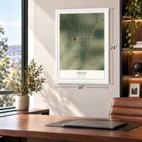 Peetz, Colorado map, 18 x 24 inch print in a white frame in a home office