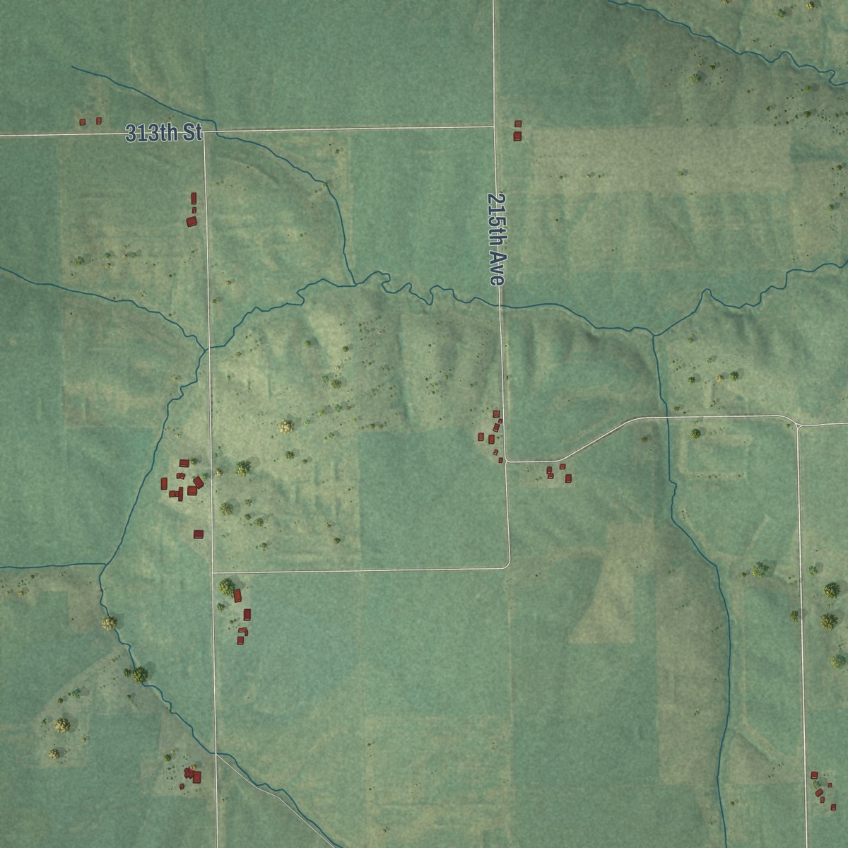Second close-up of the map of Pekin, Iowa print showing more streets and buildings
