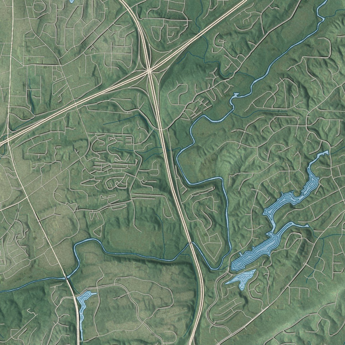 Second close-up of the map of Pelham, Alabama print showing more streets and buildings