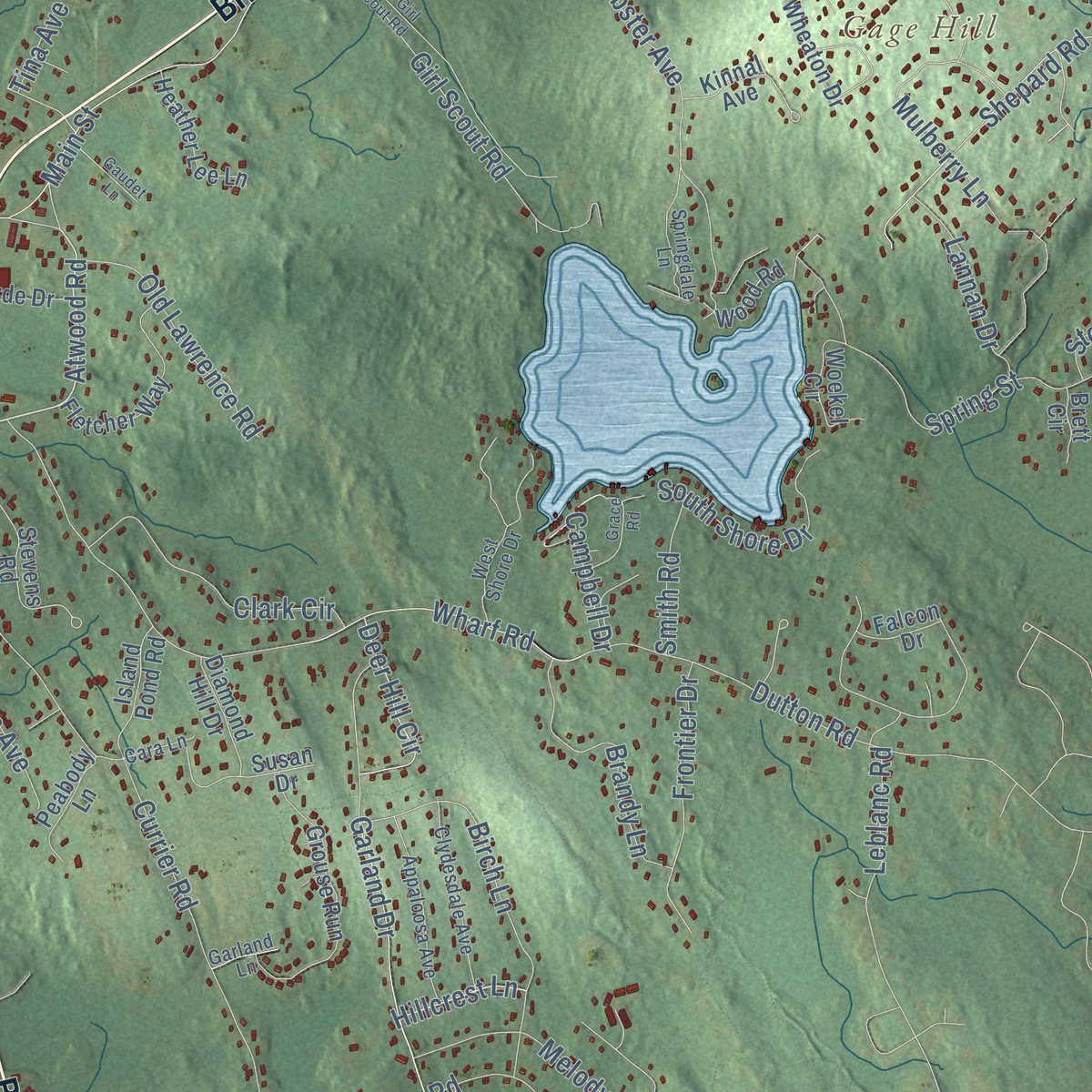 Second close-up of the map of Pelham, New Hampshire print showing more streets and buildings