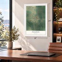 Pellston, Michigan map, 18 x 24 inch print in a white frame in a home office