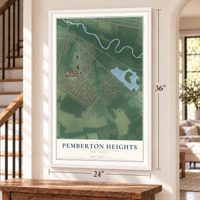Pemberton Heights, New Jersey map, 24 x 36 inch print in a white frame by a staircase