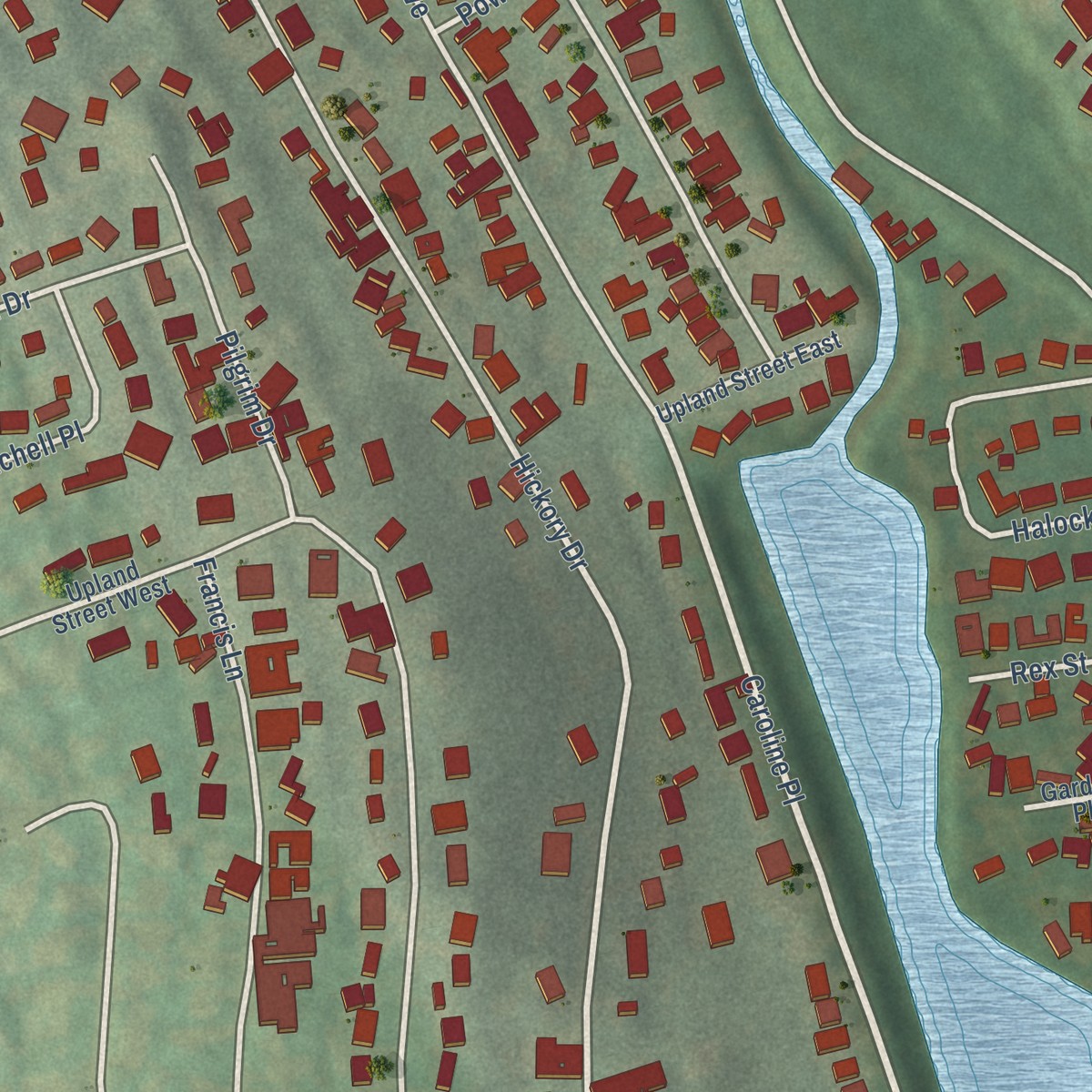 Second close-up of the map of Pemberwick, Connecticut print showing more streets and buildings