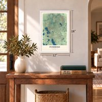 Pembroke, Massachusetts map, 12 x 18 inch print in a white frame in an entryway