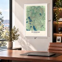 Pembroke, Massachusetts map, 18 x 24 inch print in a white frame in a home office
