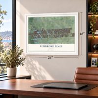 Pembroke Pines, Florida map, 18 x 24 inch print in a white frame in a home office