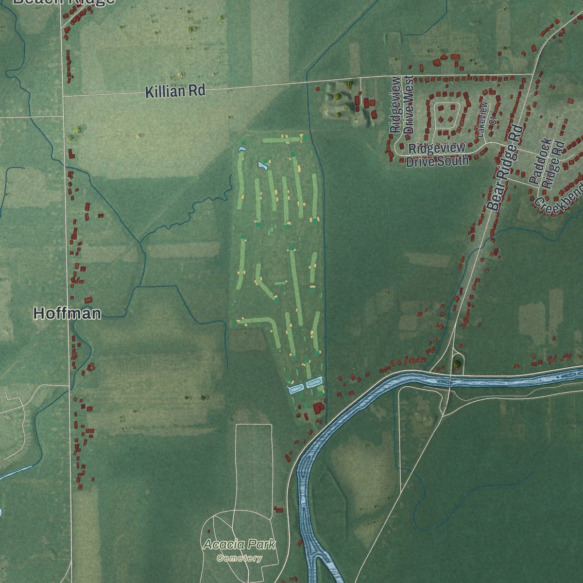 Second close-up of the map of Pendleton, New York print showing more streets and buildings