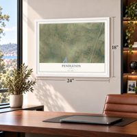 Pendleton, Texas map, 18 x 24 inch print in a white frame in a home office