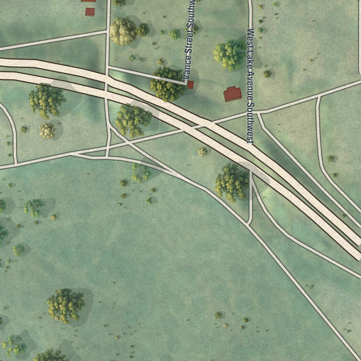 Second close-up of the map of Penelope Neighbors, Georgia print showing more streets and buildings
