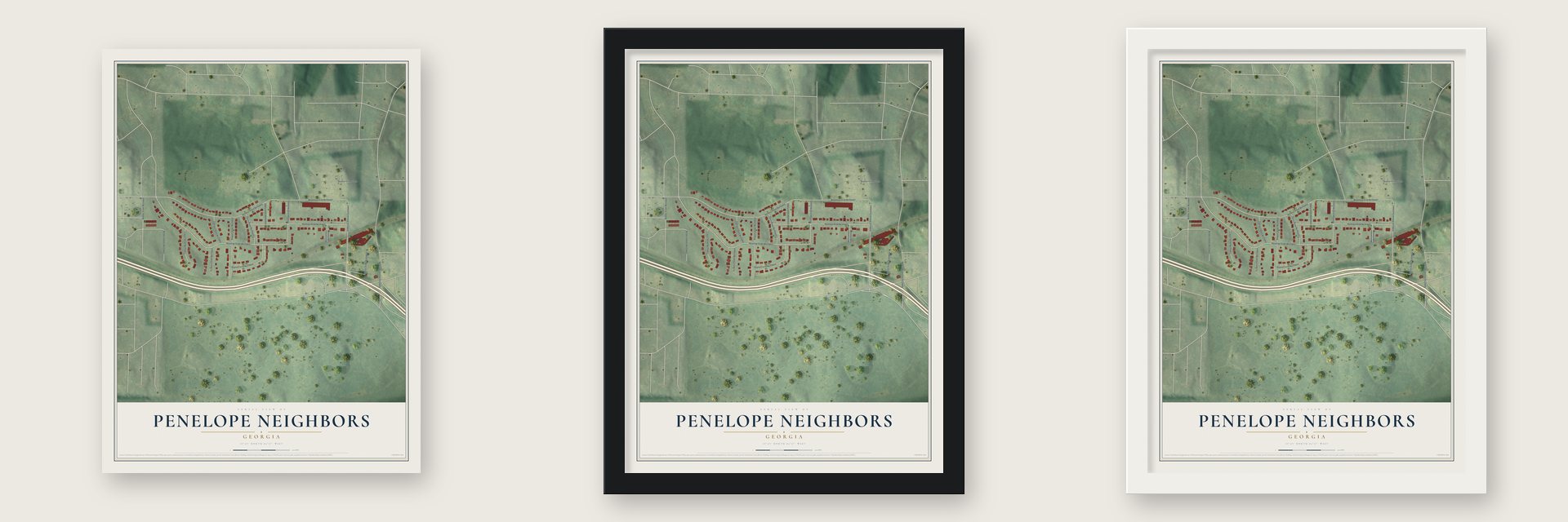 Penelope Neighbors, Georgia map unframed, in a black wood frame and in a white wood frame