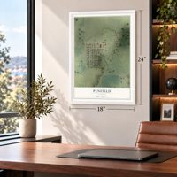 Penfield, Illinois map, 18 x 24 inch print in a white frame in a home office
